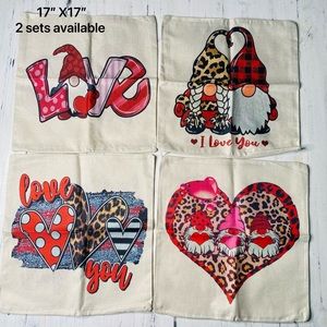 New set of 4 17x17” indoor/outdoor Gnome Valentine pillow covers